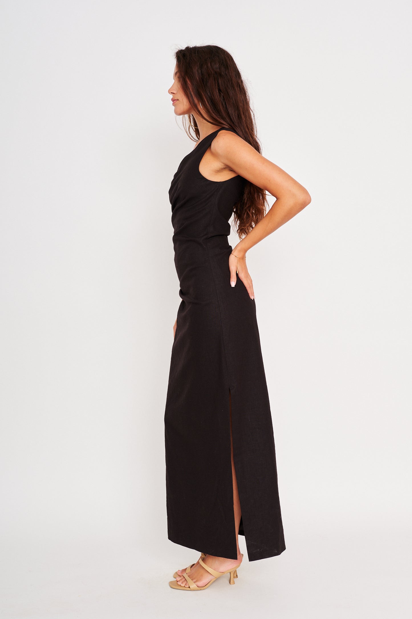 Kyoto One Shoulder Maxi Dress in black by dRA