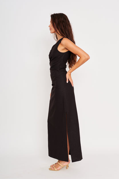 Kyoto One Shoulder Maxi Dress in black by dRA