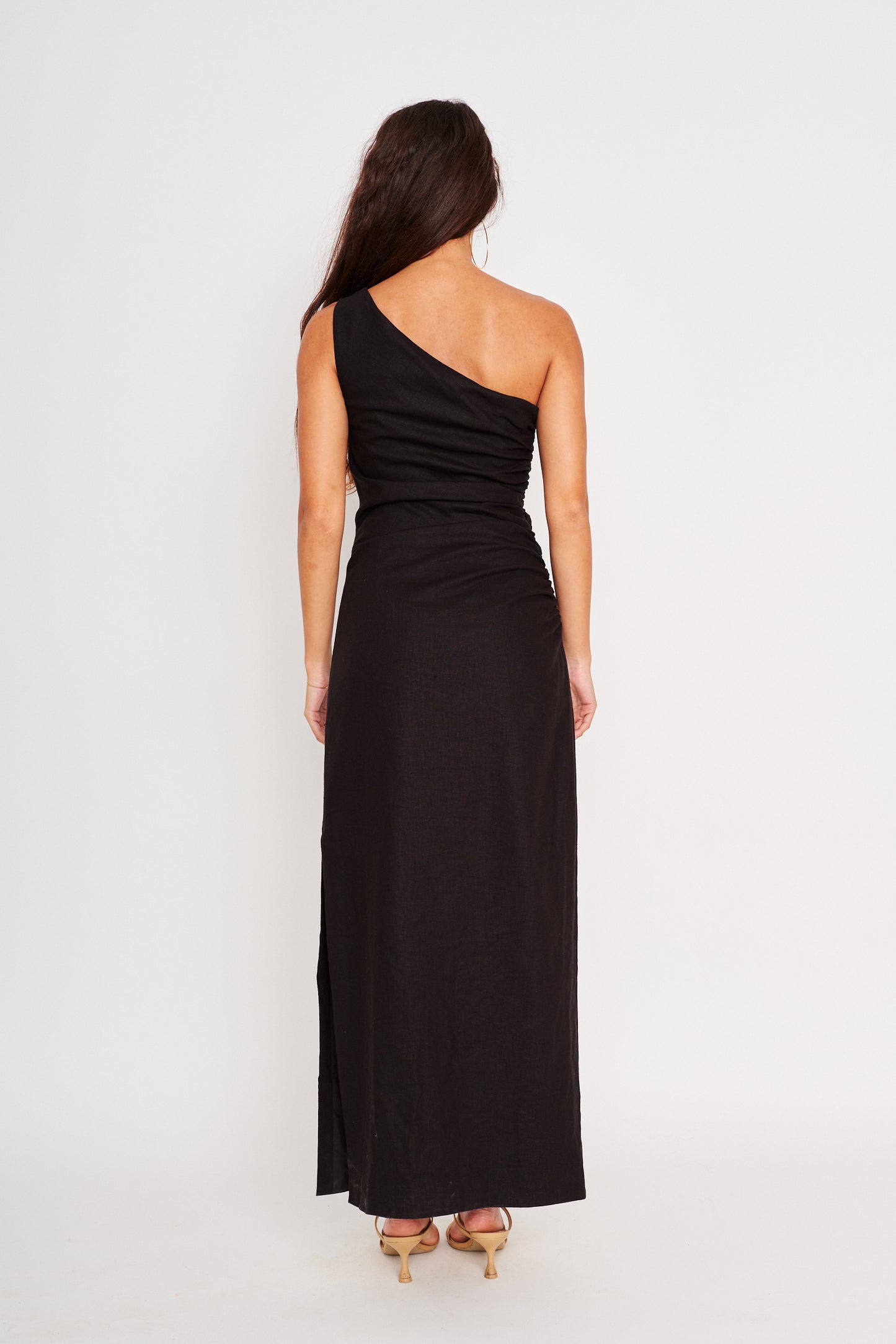Kyoto One Shoulder Maxi Dress in black by dRA