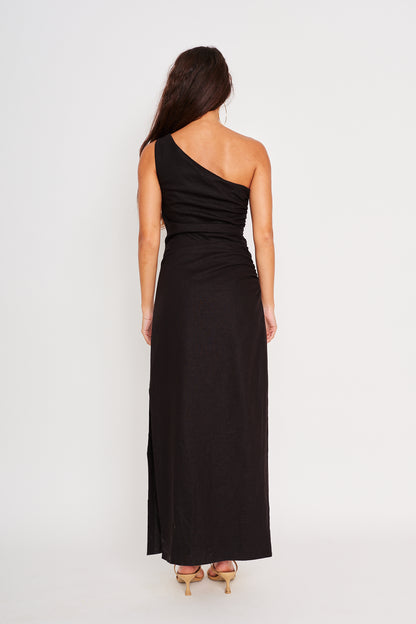 Kyoto One Shoulder Maxi Dress in black by dRA