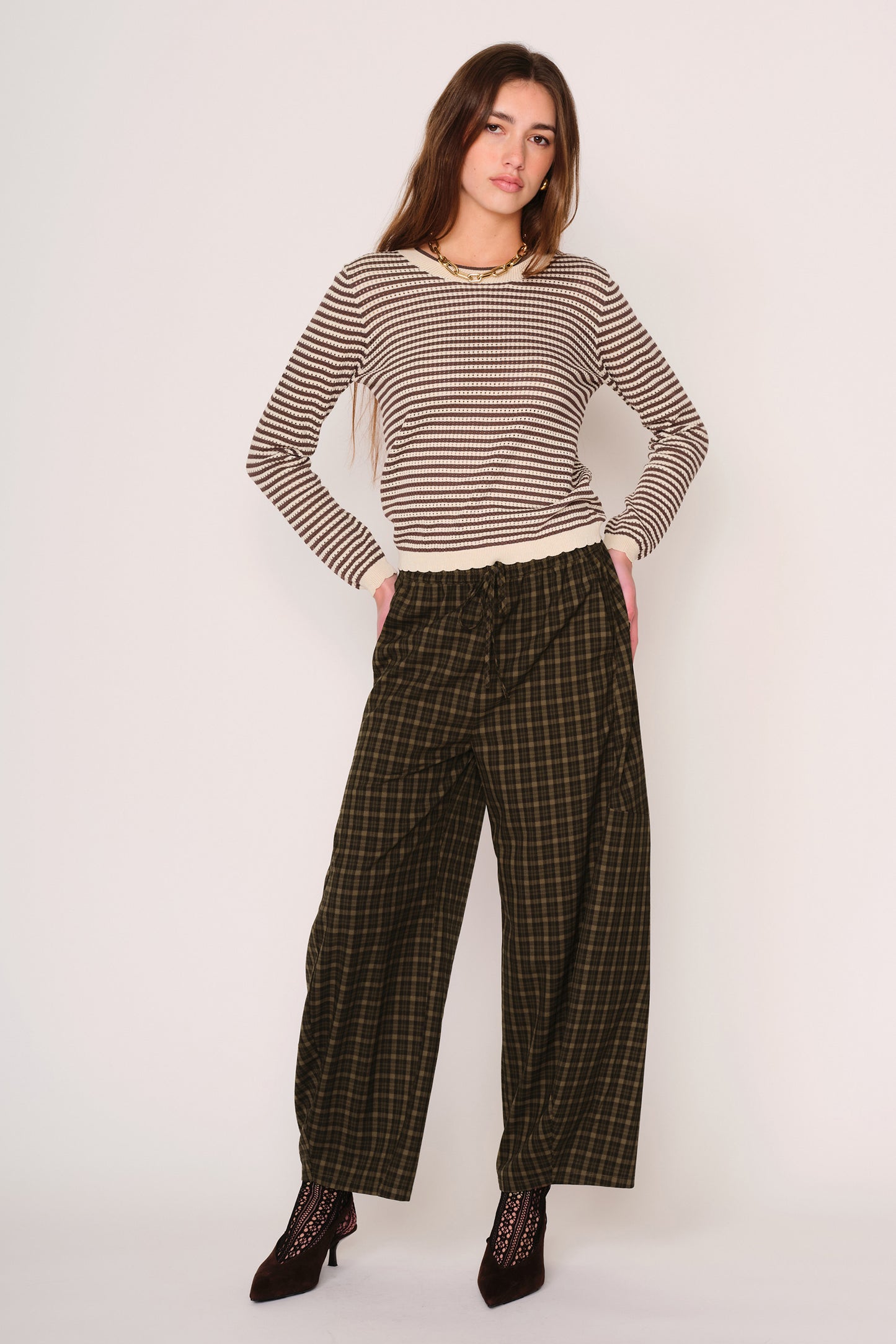 Cori Top in cocoa ivory stripe by dRA