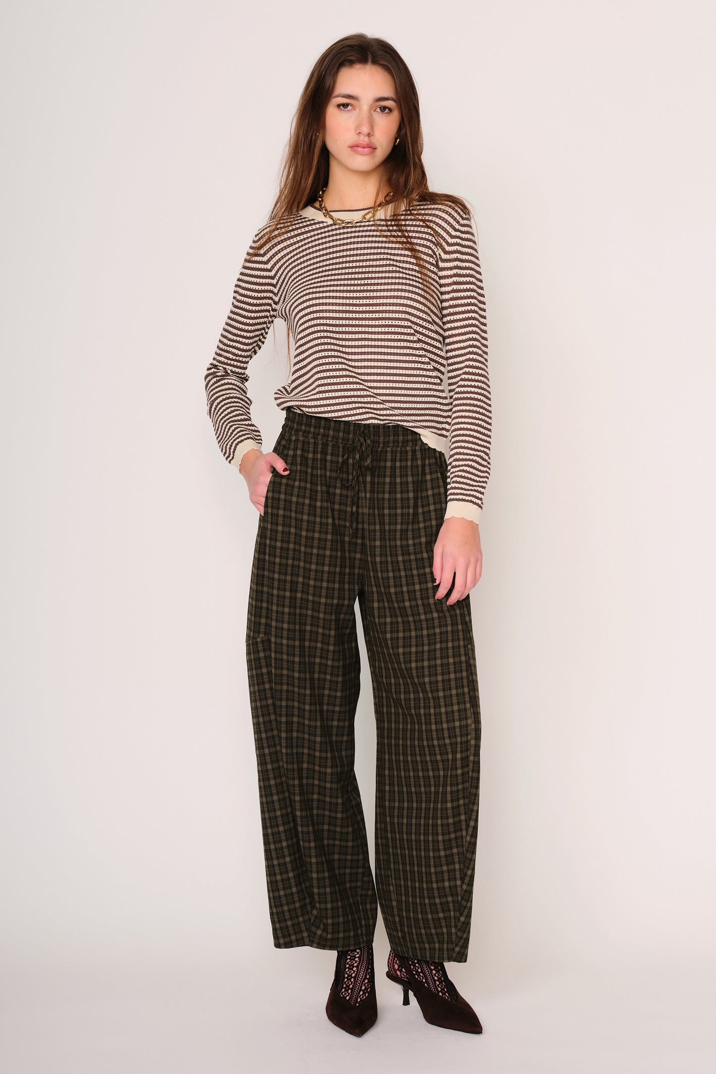 Cori Top in cocoa ivory stripe by dRA