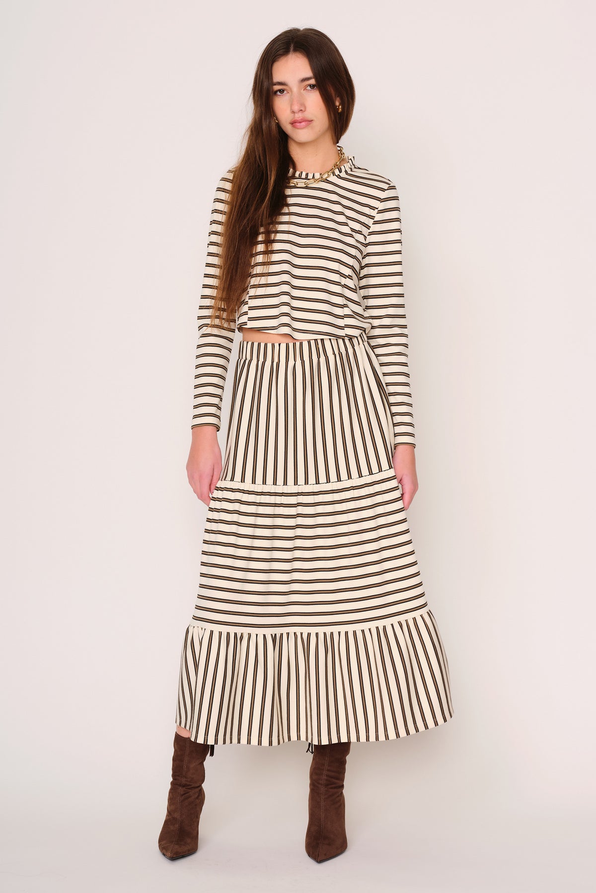 Aviana Long Sleeve Top in bone moss stripe by dRA