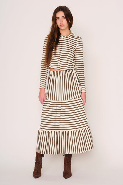 Aviana Long Sleeve Top in bone moss stripe by dRA