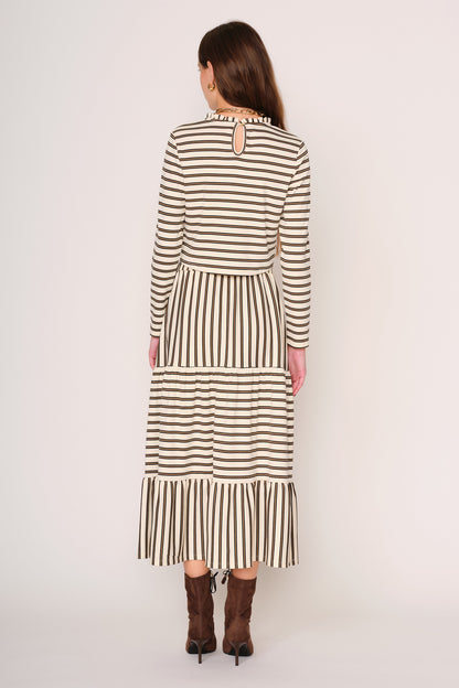 Aviana Long Sleeve Top in bone moss stripe by dRA
