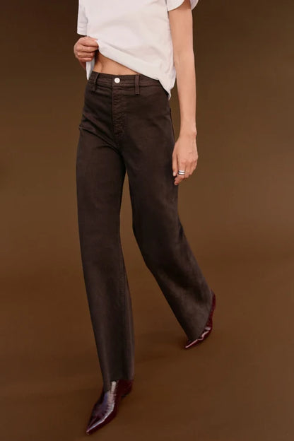 Penny High Rise Wide Leg Crop Jean in mocha by Pistola