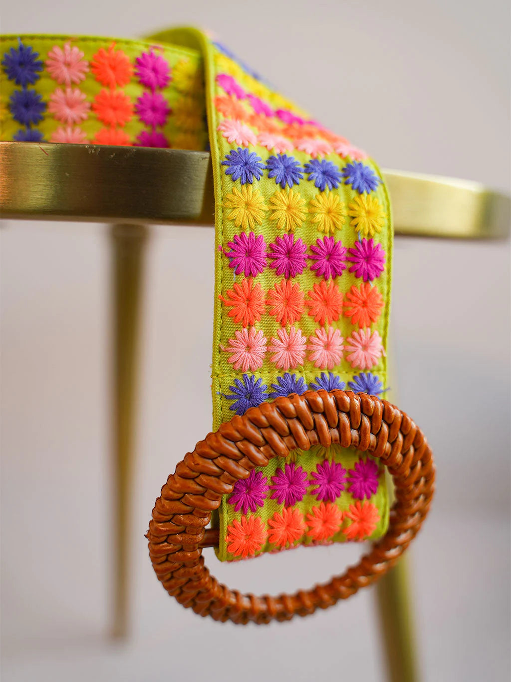 Embroidered Belt in lime/multi flowers by Nimo