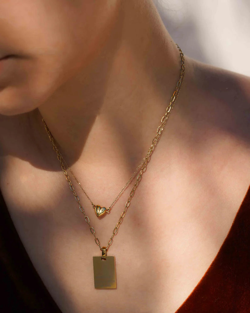 Message Medallion Square Necklace in gold by Kozakh