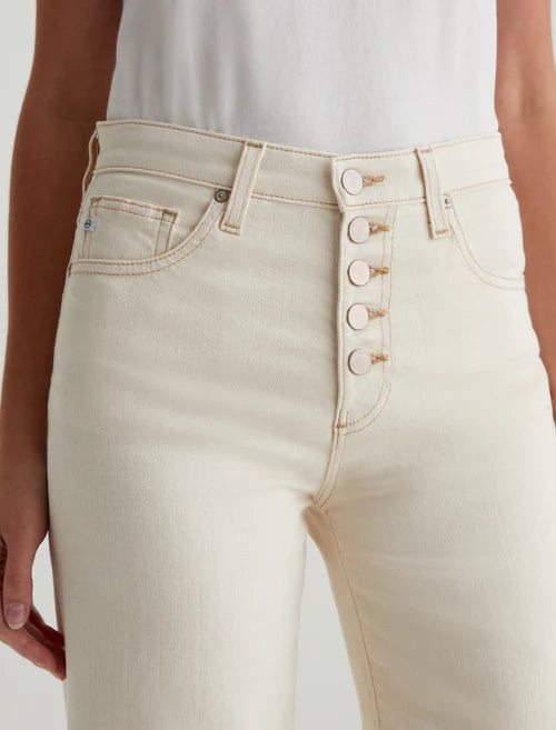 Saige High Rise Wide Leg Crop in white oat by AG