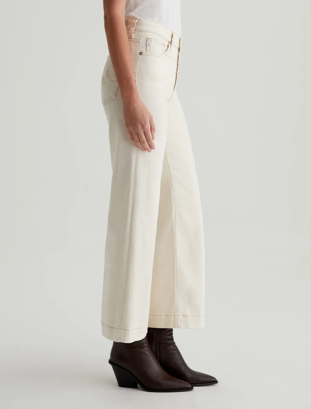 Saige High Rise Wide Leg Crop in white oat by AG