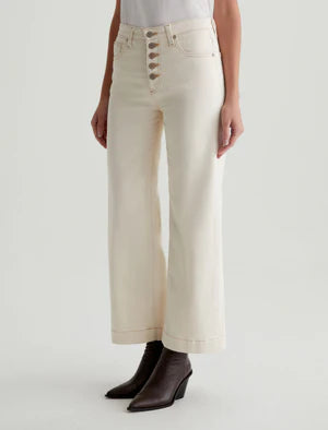 Saige High Rise Wide Leg Crop in white oat by AG
