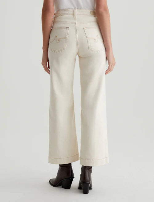 Saige High Rise Wide Leg Crop in white oat by AG
