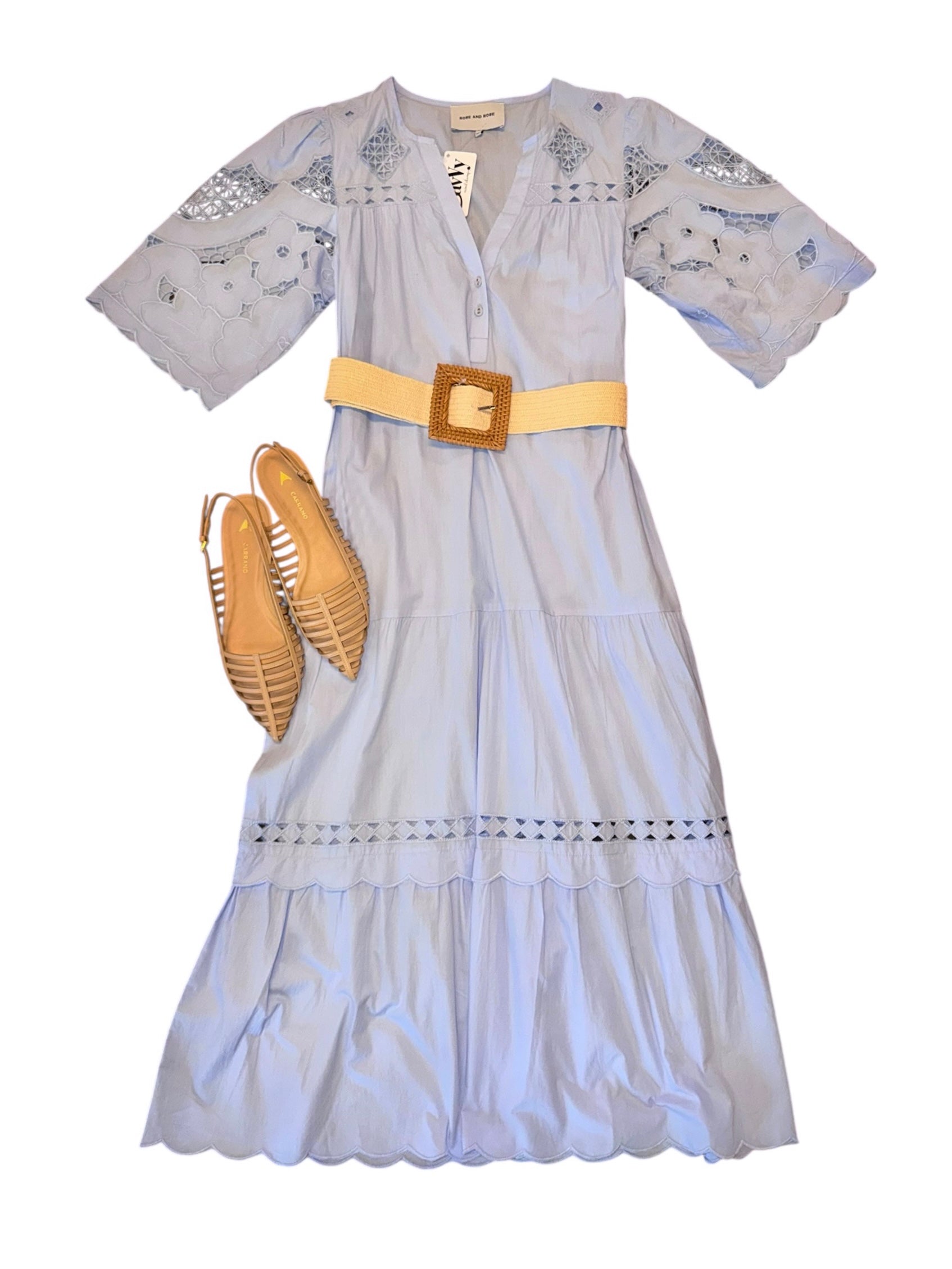 Rose and rose dahlia blue cotton poplin dress womens trending spring outfit