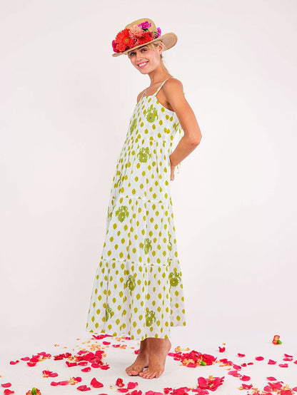 Cornflower Embroidered Bird Dress in green by Nimo