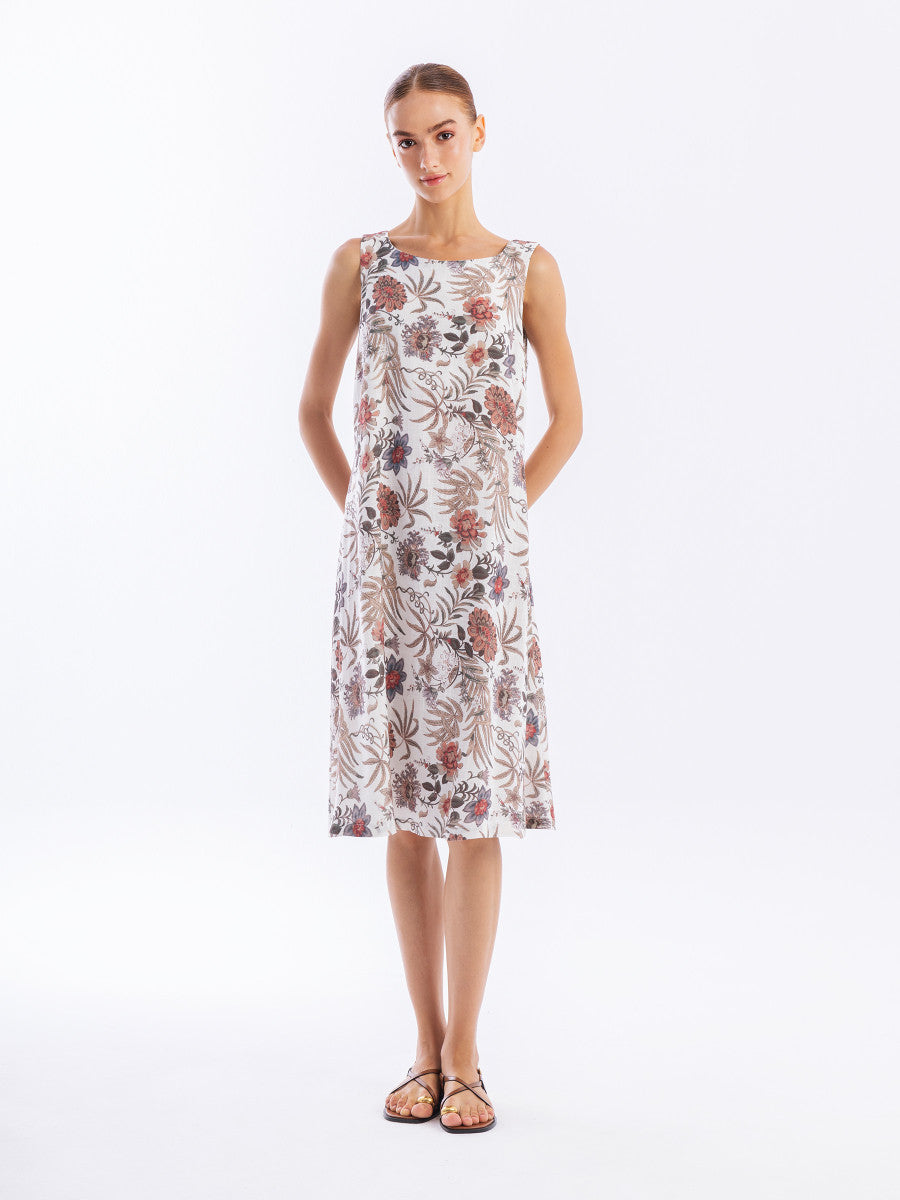 Printed Linen Blend Dress in copper by Haris Cotton