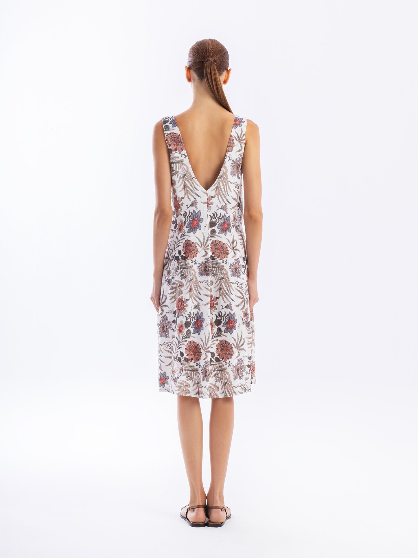 Printed Linen Blend Dress in copper by Haris Cotton