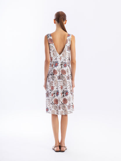 Printed Linen Blend Dress in copper by Haris Cotton