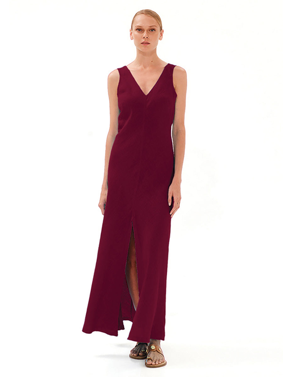 Linen Midi Dress in beach by Haris Cotton