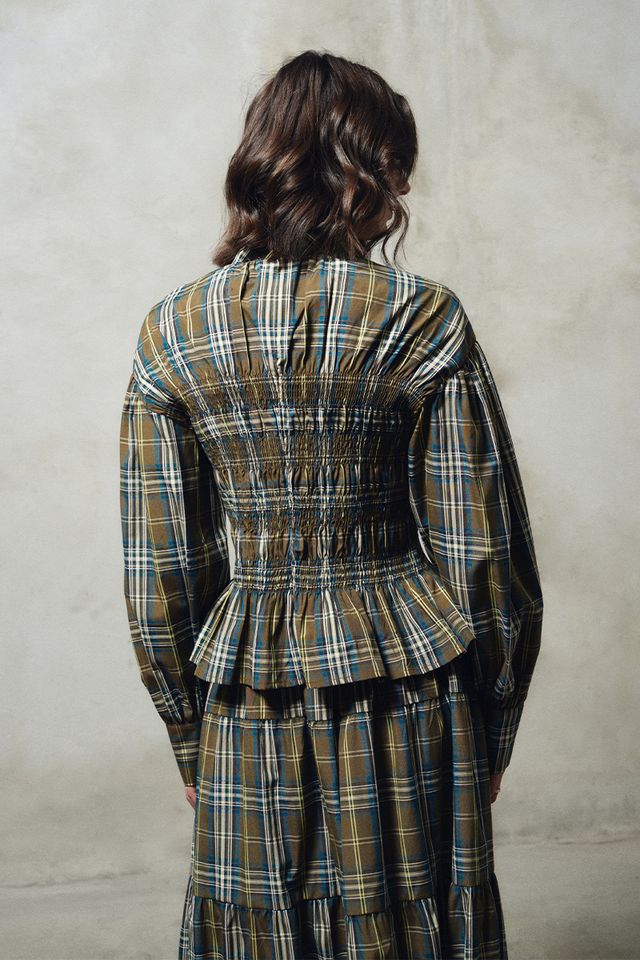 Long Sleeve Plaid Shirt in khaki by Molly Bracken