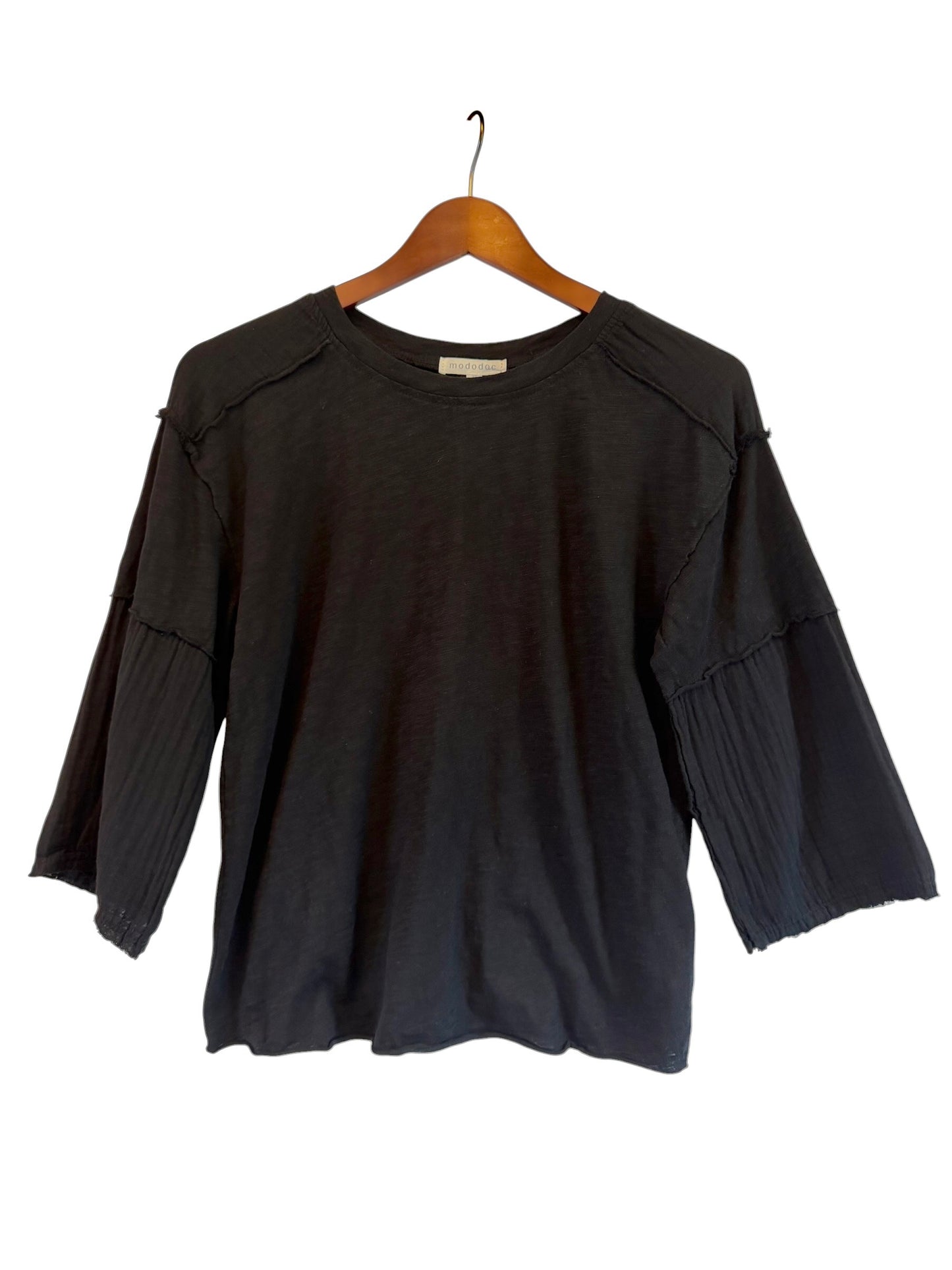 3/4 Sleeve Mix Media tee in black by Mododoc