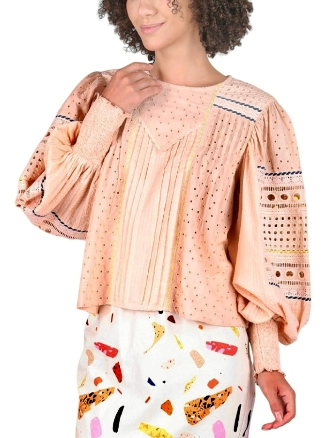 Crimson Embroidered Eyelet Top in blush pearl by Conditions Apply