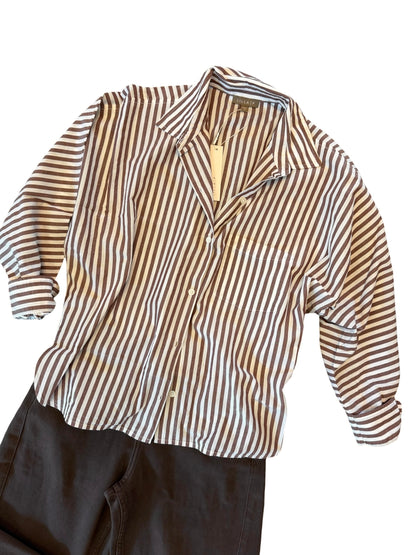 Dolman Sleeve Button Down Shirt in chestnut stripe by Lilla P