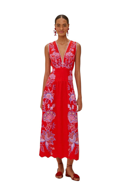 Porcelain Garden Red Midi Dress by Farm Rio