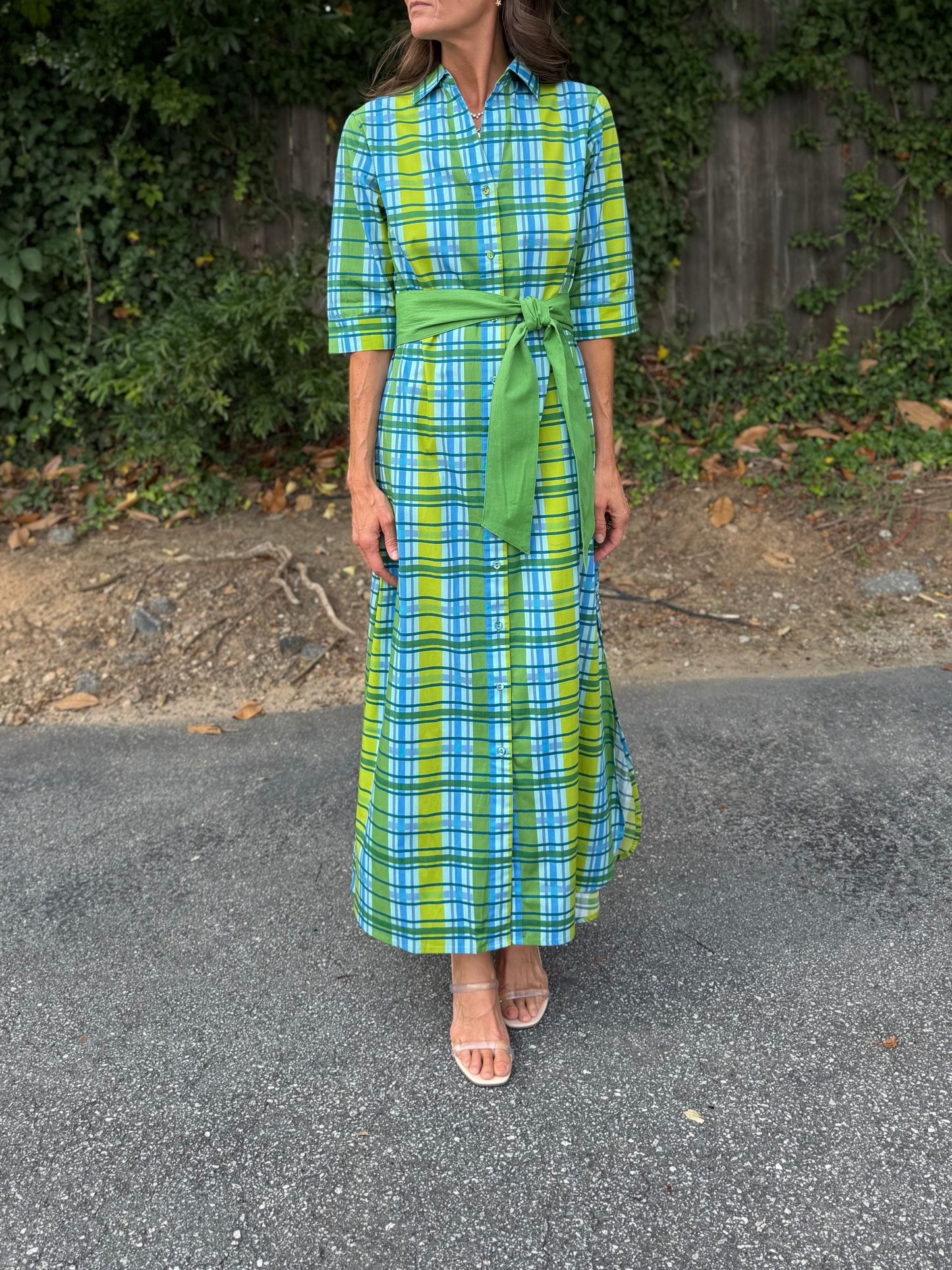 Eloise Maxi Dress in green mystic plaid by Beau & Ro