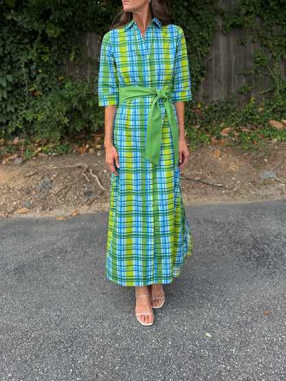 Eloise Maxi Dress in green mystic plaid by Beau & Ro