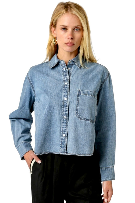 Kelly Button Up Shirt in denim by Olivaceous