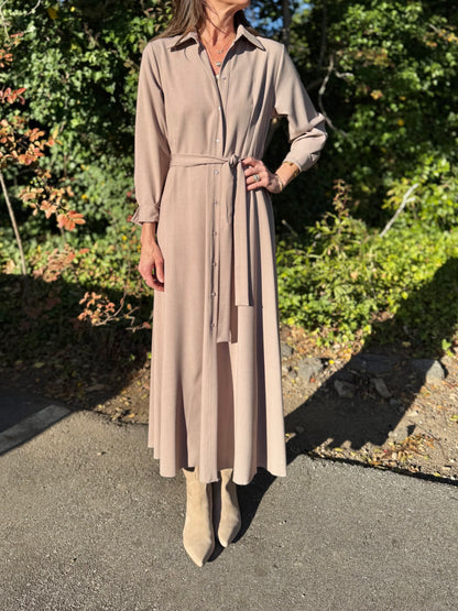 Pleated Skirt Button Up Dress in tortora by B-YU