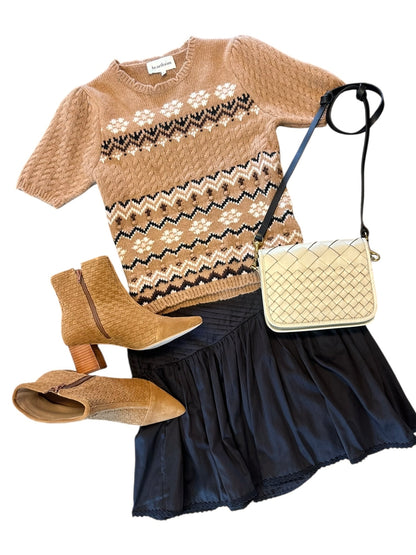 Kiki Short Sleeve Sweater Top in camel by Heartloom