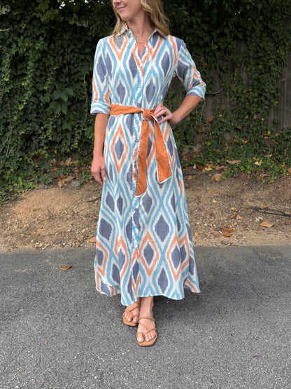 Eloise Sundown Ikat Dress in blue by Beau & Ro