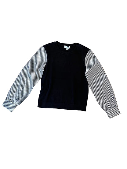 Long Sleeve Sweater with Stripe Sleeve in black by J.Society