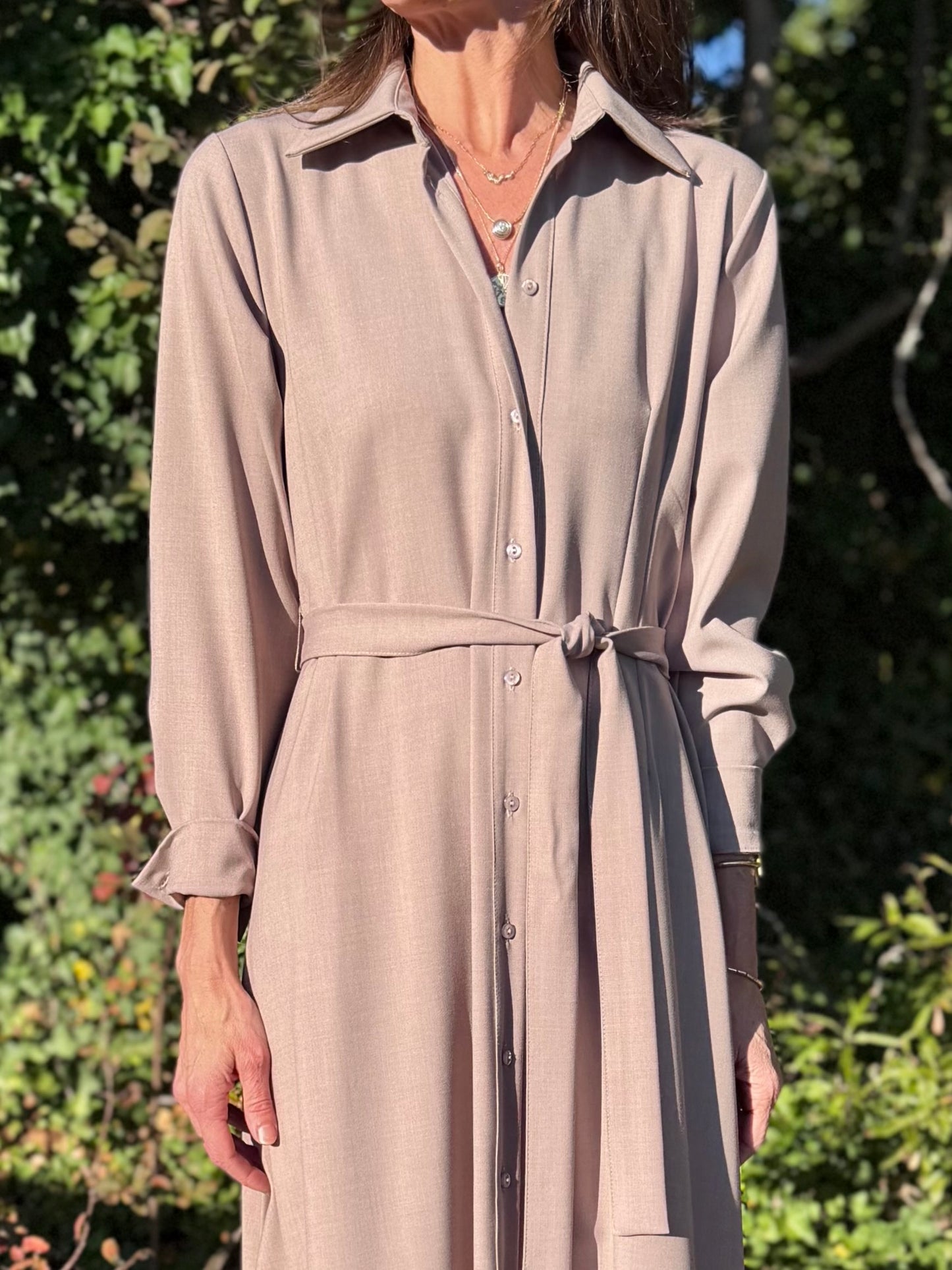 Pleated Skirt Button Up Dress in tortora by B-YU