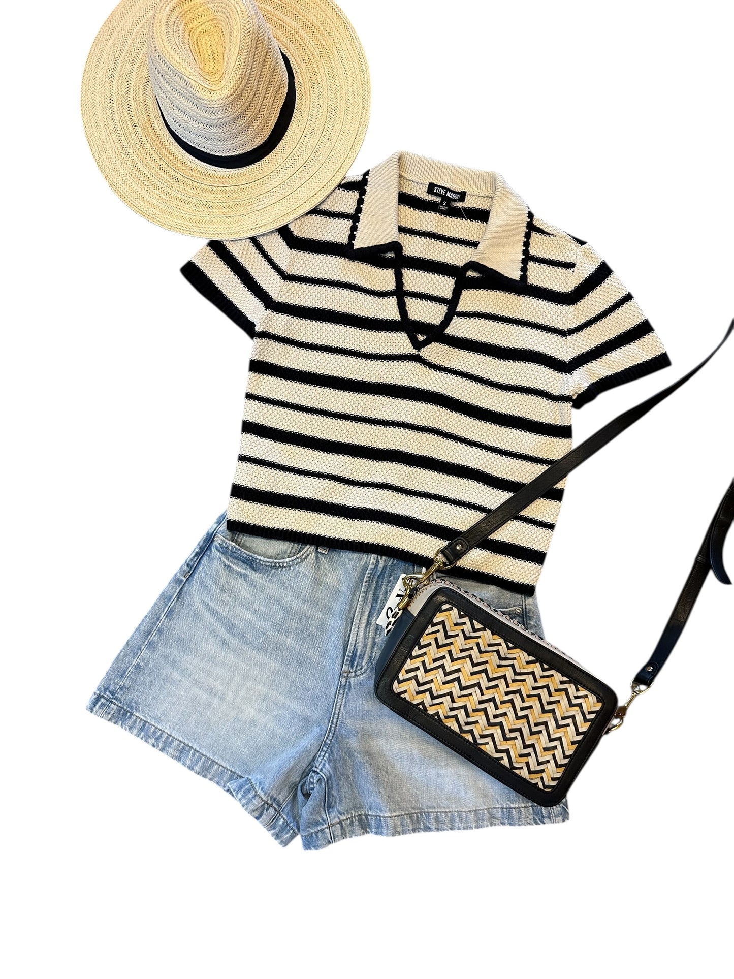 Amberleigh Woven Zigzag Crossbody in yellow/black/chalk by Kempton