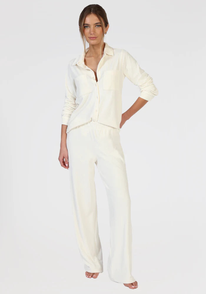 Elevated Rib Wide Leg Pant in ivory by Dylan