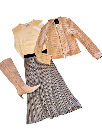 Pobeda Patterned Knit Skirt in grey by Aldo Martins