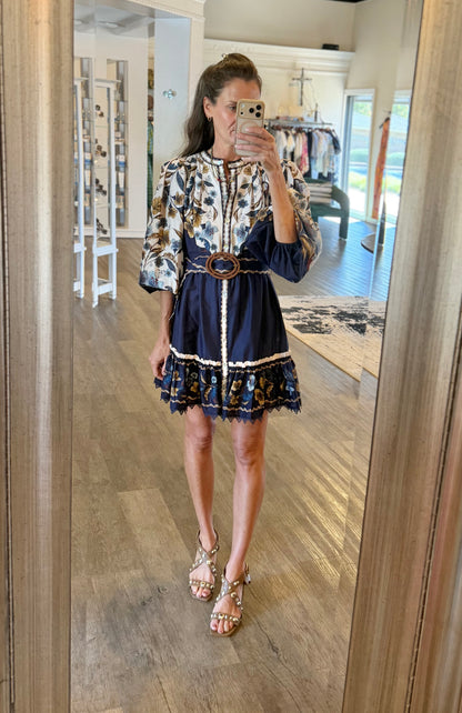 Golden Nature Mini Dress in navy blue by Farm Rio