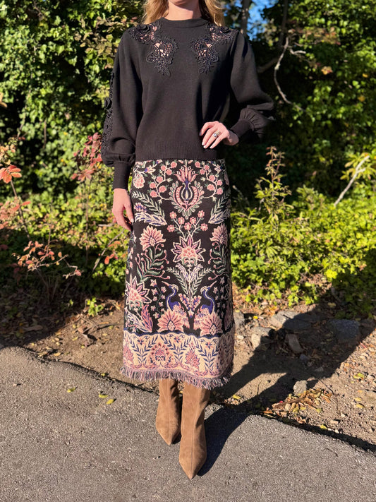 Marvelous Garden Knit Skirt in black by Farm Rio