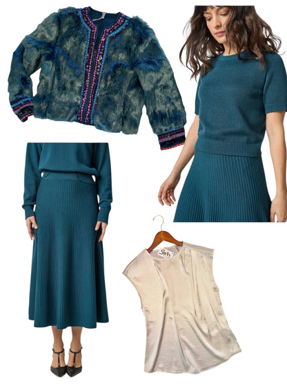 Flared Knit Skirt in deep sea by Lilla P