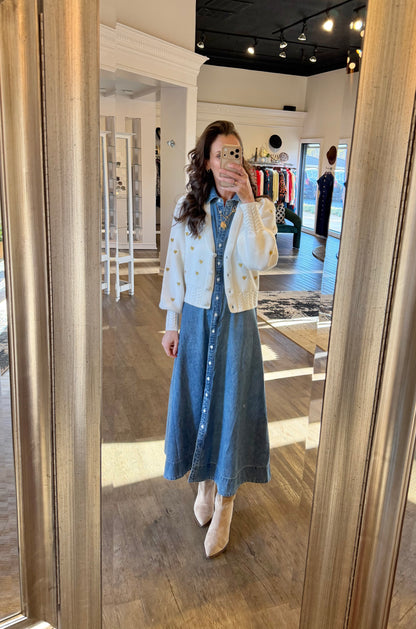 Gold Hearts Piper Cardigan in ivory/gold by Allison