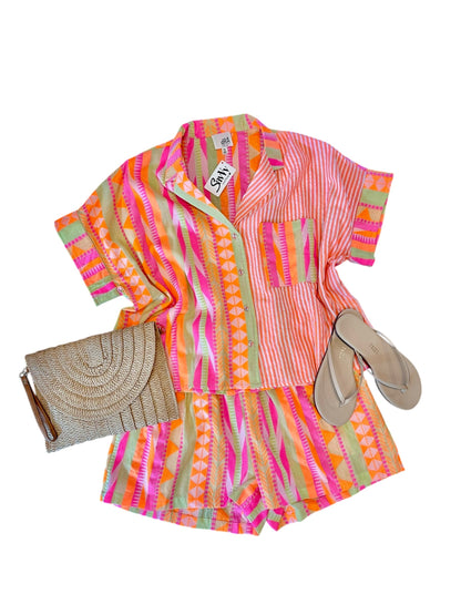 Bexley Printed Top in pink driveway by dRA