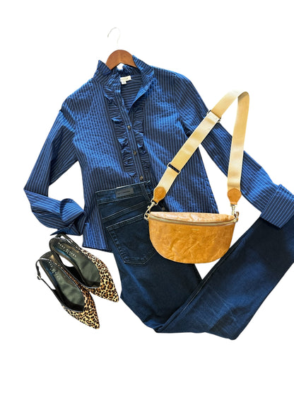 Stripe Shirt with Ruffle Trim in blue by Stellah