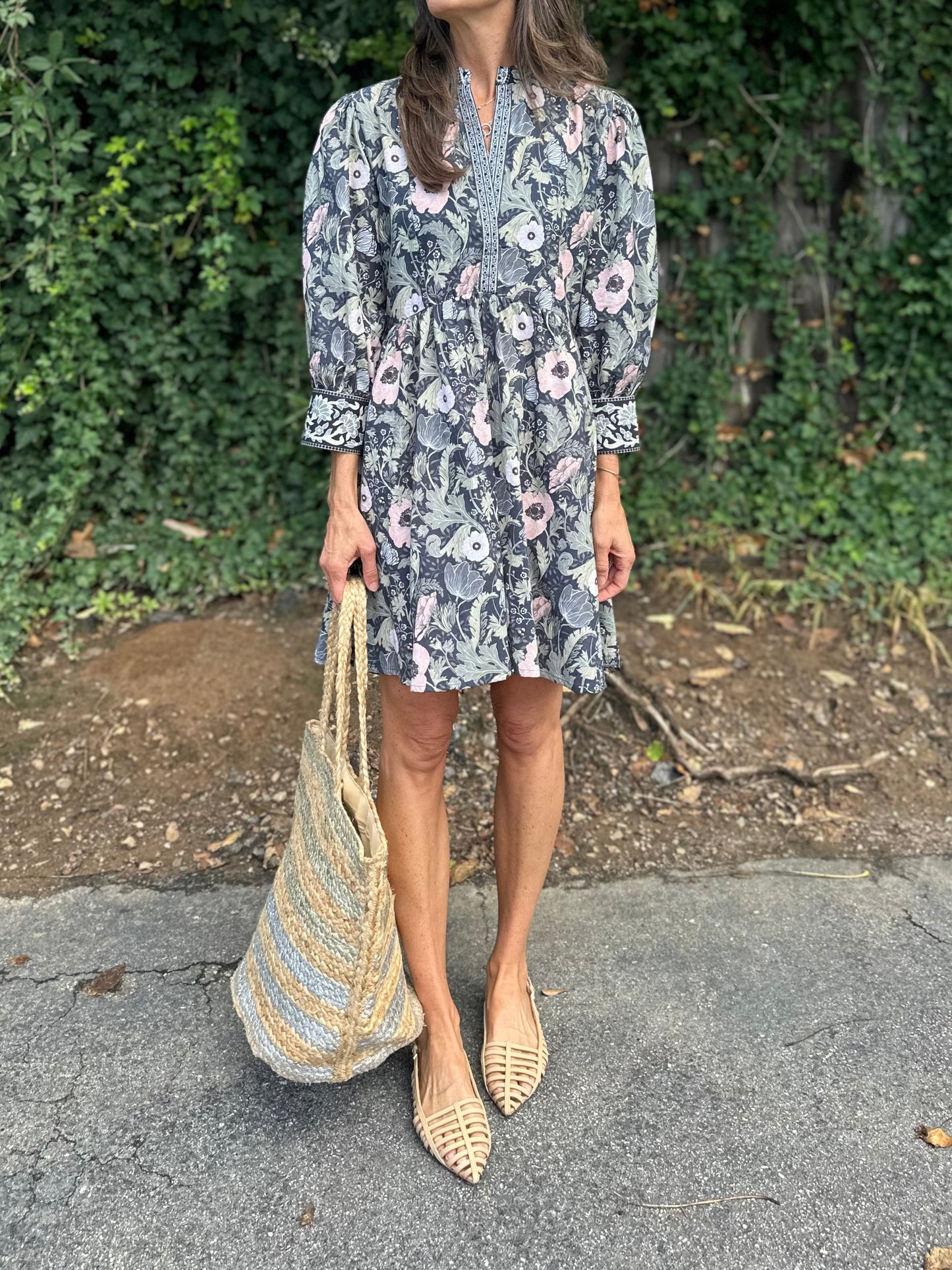 Leonor Long Sleeve Short Dress in moss by Bindu