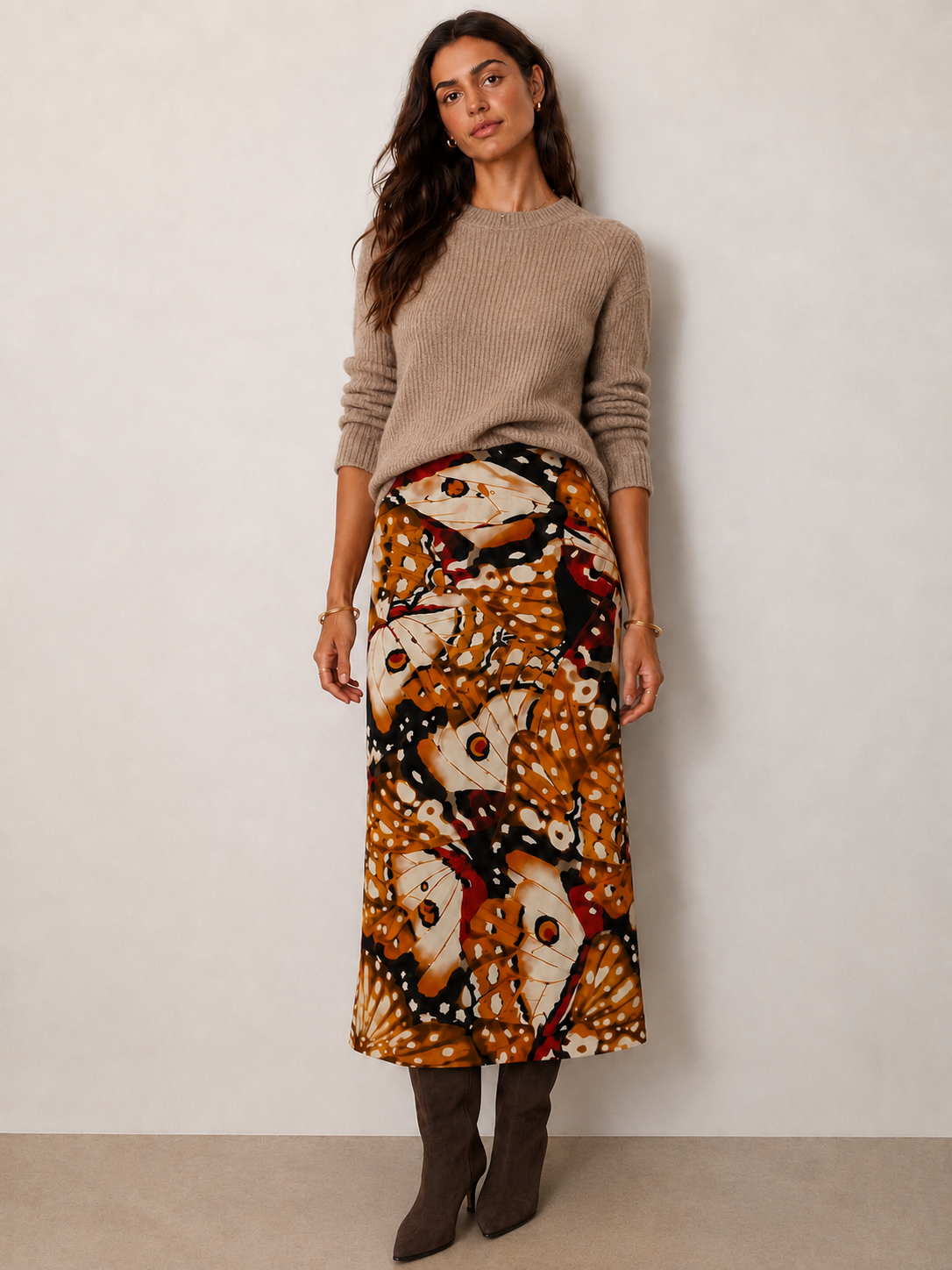 Borbofly Jersey Midi Skirt in multi by Farm Rio