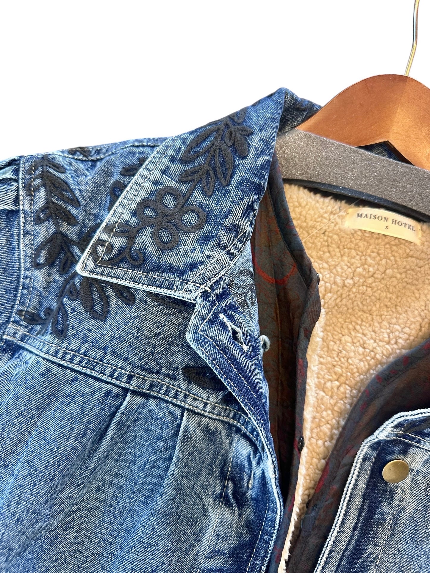 Wesley Embroidered Denim Jacket in rodeo western blue by Maison Hotel