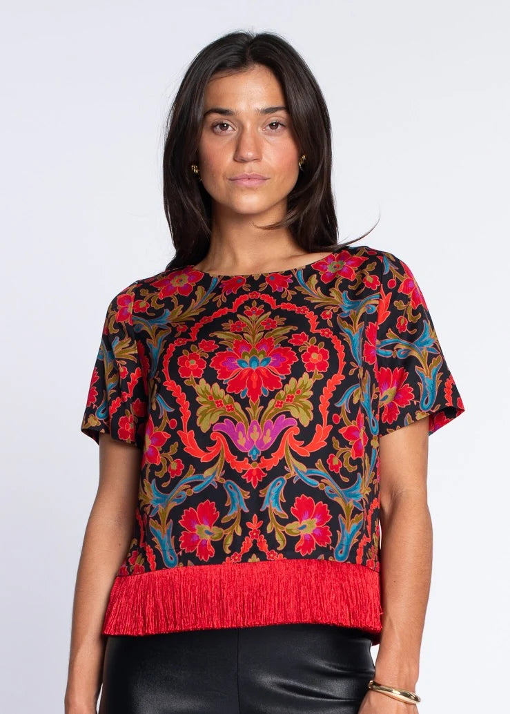 Tess Tee with Tassels in damask by Elizabeth James