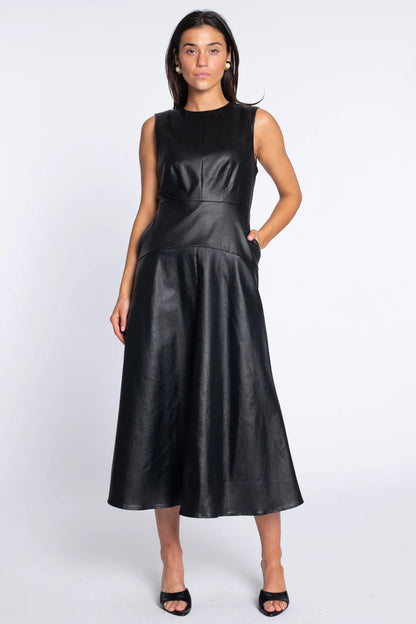 Claire Dress in black metallic denim by Elizabeth James