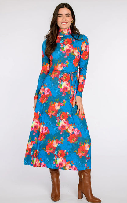 Stevie Dress in holiday chintz teal by Elizabeth James